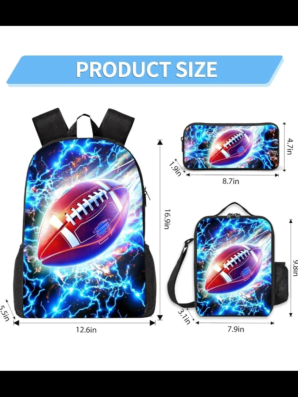 Electric Blue Football Backpack Set